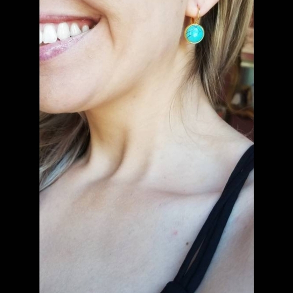 Hand Crafted Jewelry - Turquoise Faux Stone Glam Bezel Earrings